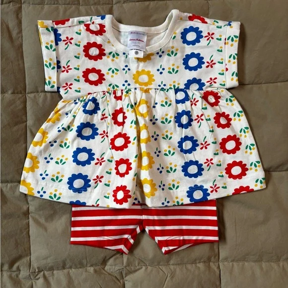 Hanna Andersson Colorful Floral Baby Dress With Striped Shorts NWOT - Picture 1 of 3